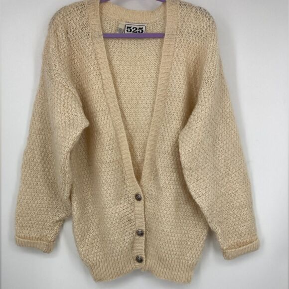 Vintage 525 Mohair Blend Retro Knit Unisex Cardigan Cream Color One Size